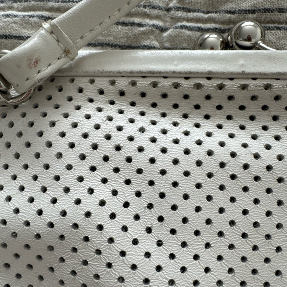 Clare V White Perforated Leather Kiss Lock Handbag Detachable Crossbody Strap - Picture 11 of 12